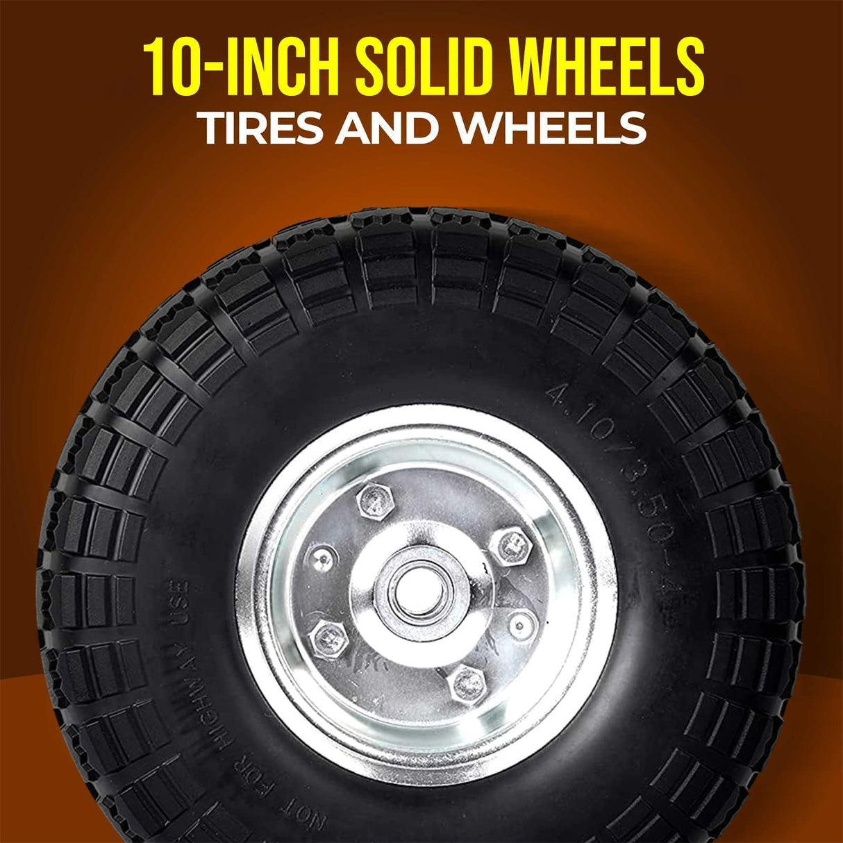 AR-PRO 10" Solid Tire and Wheel, Flat Free 4.10/3.50-4 Tire, 2-Pack