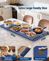 Food Warming Mat Extra Large, Rapid Heating Electric Warming Tray with 9 Temp Setting and 6 Hours Timer,Foldable Warming Trays for Food, Portable Food Warmers for Parties Buffet, Blue