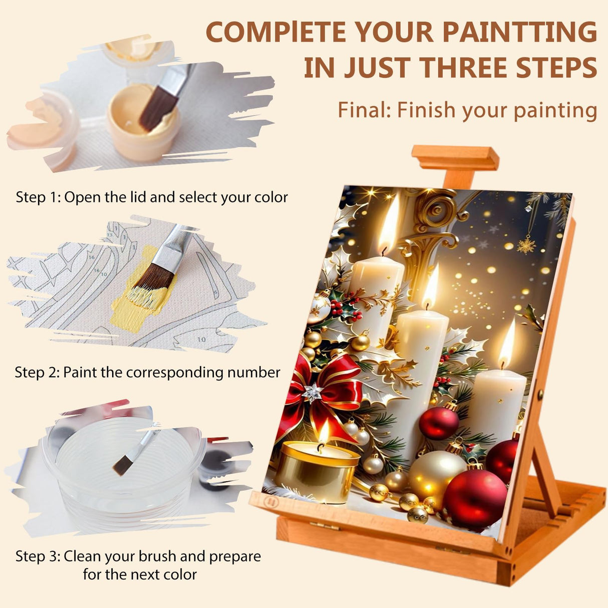 Reivworl 4 Pack Framed Paint by Numbers for Adults with Wooden Easel, Christmas Paint by Numbers Kit for Adults Beginner, Acrylic Painting by Number for Home Decor 8X12 Inch