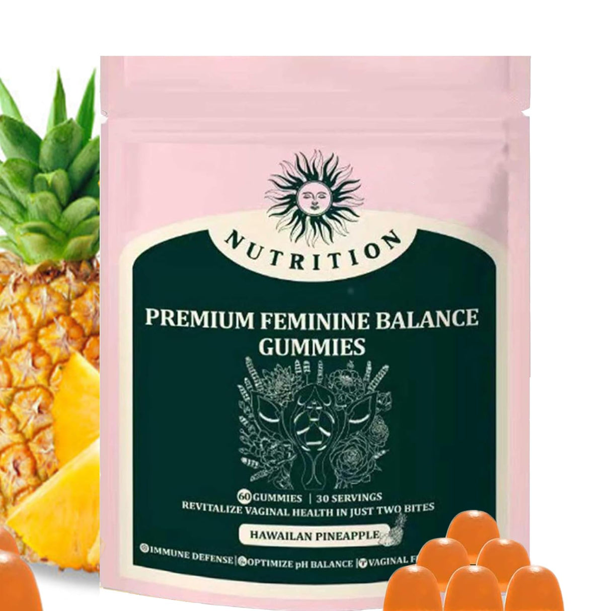 Premium Vital Nature Balance Feminine Gummies for Women's Sealed-1pack,Pineapple Feminine Gummies, Easy to Store, Help Unleash Confidence-60 Pieces
