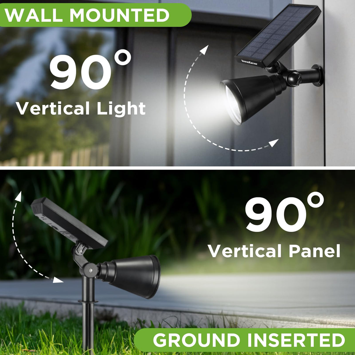 InnoGear Solar Spot Lights, Outdoor Solar Lights Solar Spotlights Flag Pole Light Waterproof Landscape Lighting Outside for Flag Uplighting Backyard Patio Pathway Statue Palm Tree Sign, Warm White