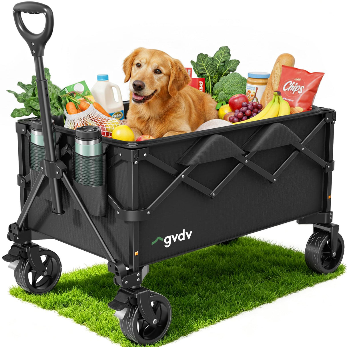 GVDV CW35 Wagons Carts Foldable, 42 in Extended Handle Collapsible Wagon