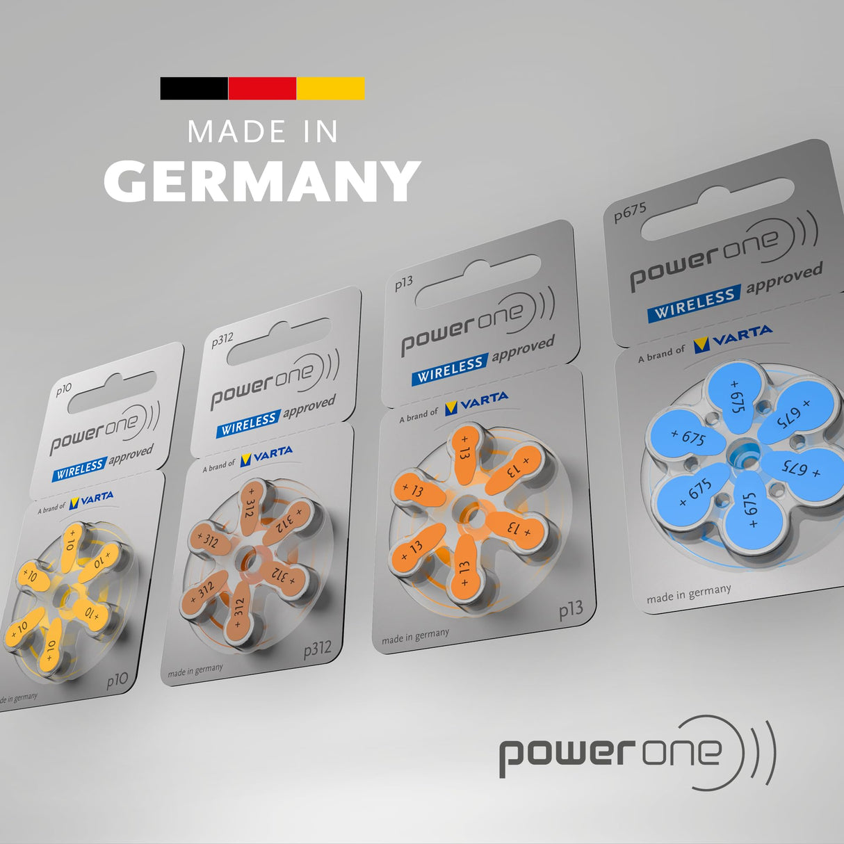 Power one Hörgerätebatterien Typ 10 gelb, Batterien 60 Stück Vorratspack, wireless approved, Größe p10 für Hörgeräte und Hörhilfen, high hearing level, quecksilberfrei, Made in Germany