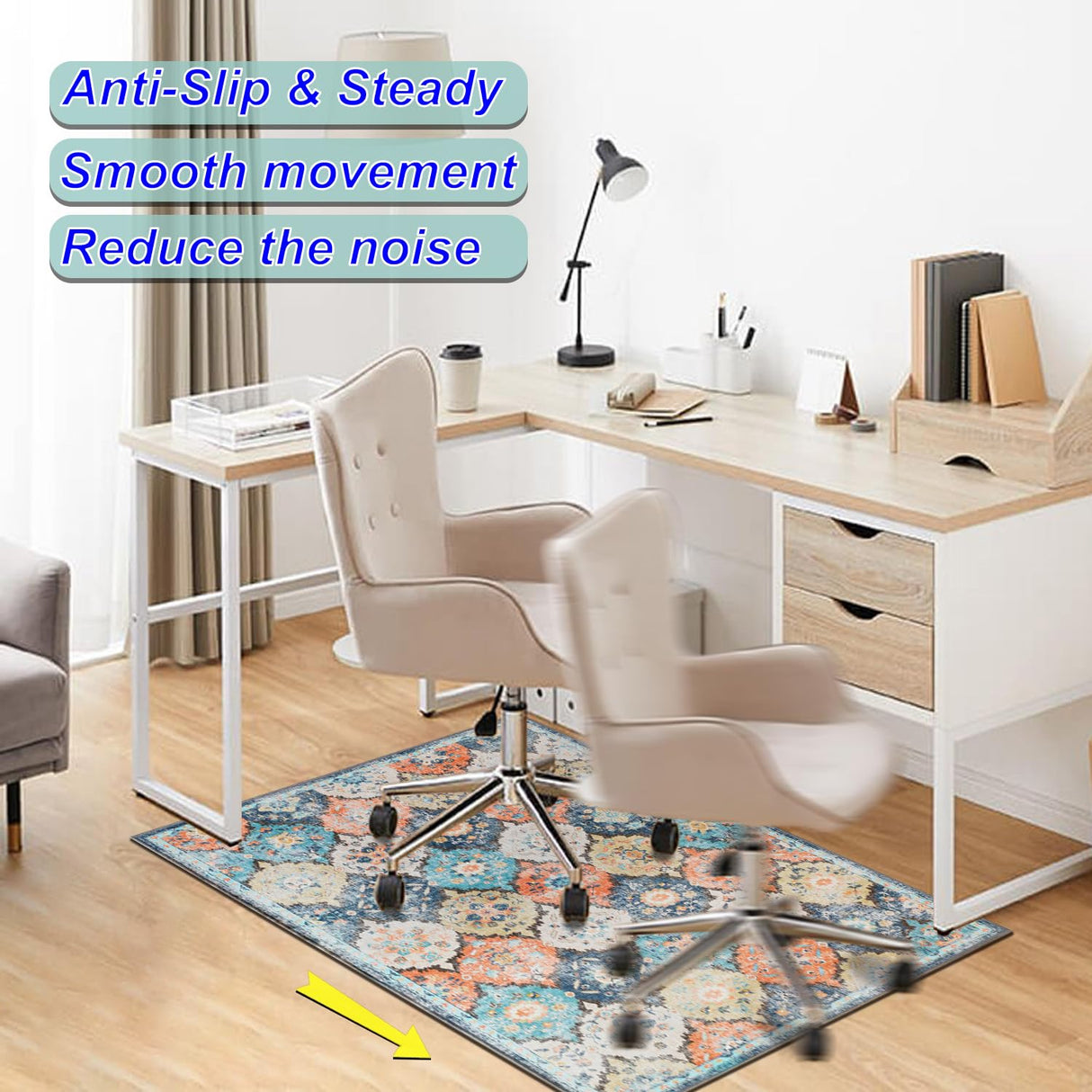 Office Chair Mat for Hardwood Floor,48"*36" Rolling Under Desk Mat, Computer Chair Rug,Anti-Slip Floor Protector for Home Office,Orange Blue