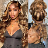 Atilck 360 Lace Front Wigs Human Hair Full Lace Human hair Wigs Ombre Lace Frontal 180 Density 4/27 Colored Honey Blonde 360 HD Transparent Wigs for Black Women (22 Inch)