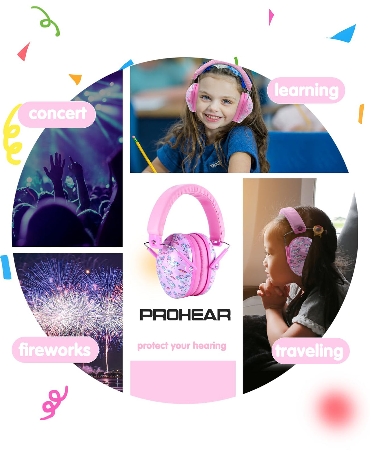 PROHEAR 032 Kids Ear Protection - Noise Cancelling Headphones Ear Muffs for Autism, Toddlers, Children - Pink