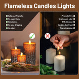 VEEKI Flameless Candles Lights, Set of 3 Battery Operated Flickering Flameless Candles with Remote & Timer, Dimmable LED Pillar Candles, Pine Bark Electric LED Candles for Christmas Winter Home Decor