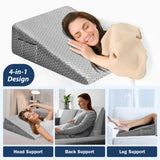 COLDHUNTER Wedge Pillow 7.5" Bed Wedge After Surgery, Back Pain Relief, Memory Foam Pillow Triangle Incline Wedge for Back Support, Leg Elevation（Grey）