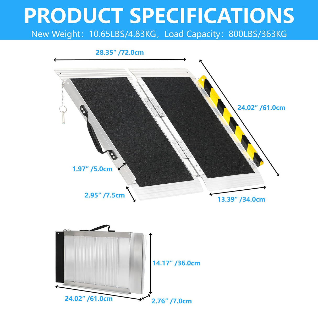 2FT Portable Wheelchair Ramp, Non-Slip Aluminum Folding Handicap Ramp, 800 LBS Capacity Door Threshold Ramps for Home Steps, Scooter Ramps for Car, Doorways, Curbs, Stairs, Cart, Wheel Chair Ramp Step