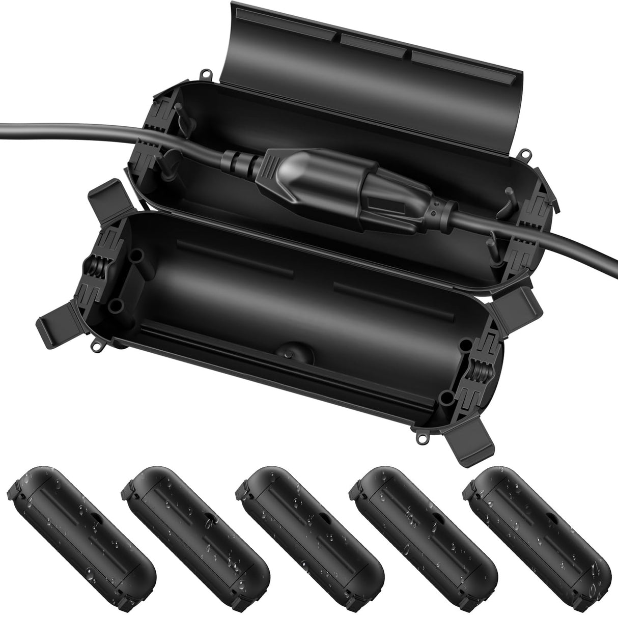 Flemoon [6 Pack] Outdoor Extension Cord Safety Cover with Waterproof Seal, Weatherproof Electrical Connection Box to Protect Outdoor Outlet, Plug, Socket, Christmas Holiday Decoration Light, Black