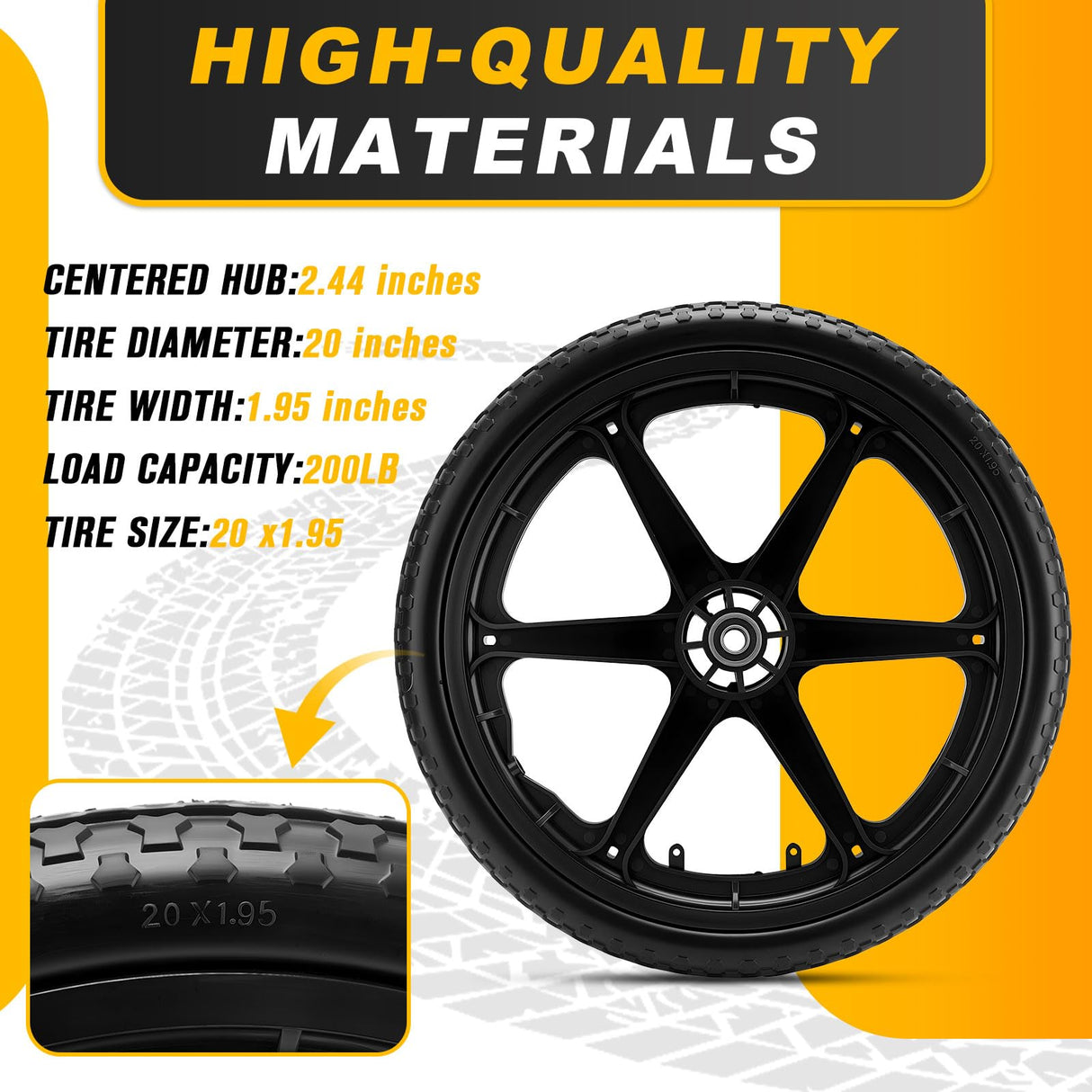 20" Flat Free Wheels Compatible with rubbermaid Wheelbarrow Tires (5/8 inch bearing)