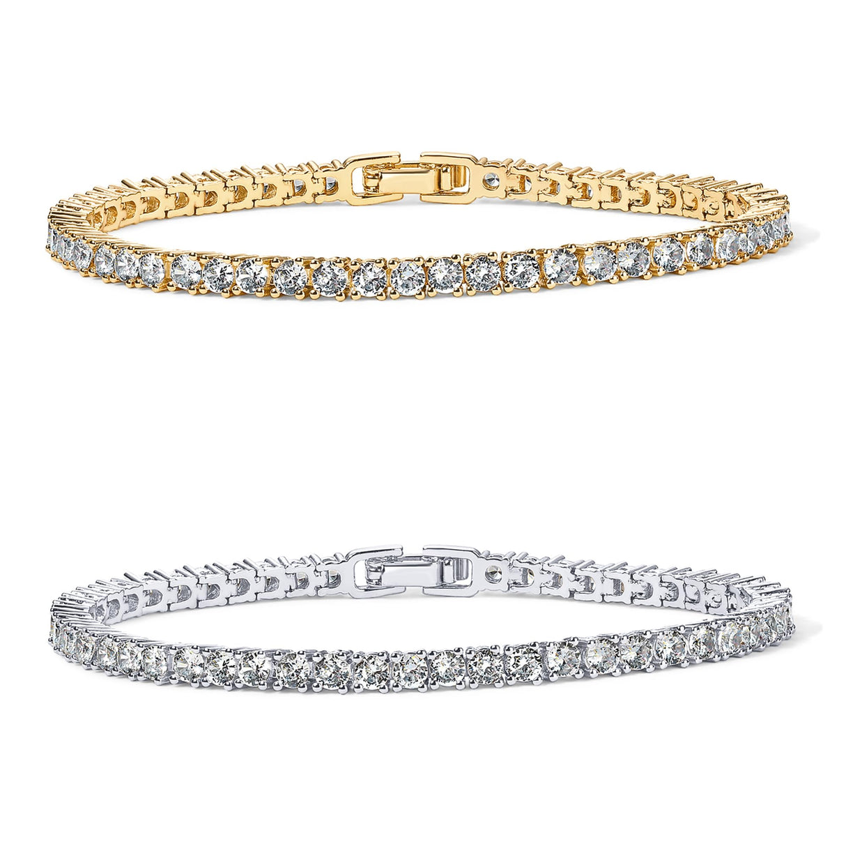 PAVOI Tennis Bracelets for Women - 14K Yellow Gold and Rhodium Plated 3mm Cubic Zirconia Classic Gold Tennis Bracelets for Women and Men - Trendy Mixed Metals CZ Jewelry Gifts - Size 7"