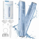 Akunbem 2 in 1 Women Electric Shaver Dual Head Bikini Trimmer for Women IPX7 Waterproof Wet & Dry Use Body Hair Trimmer and Facial Hair Remover for Bikini Underarm Leg Arm Body Face, Blue