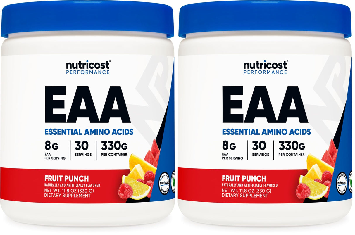 Nutricost EAA Powder 30 Servings (Fruit Punch) - Essential Amino Acids - Non-GMO, Gluten Free, Vegetarian Friendly (Pack of 2)