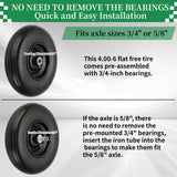 4.00-6 Flat Free Tire and Wheel, 13" Solid Wheelbarrow Tires, Adapter Kit