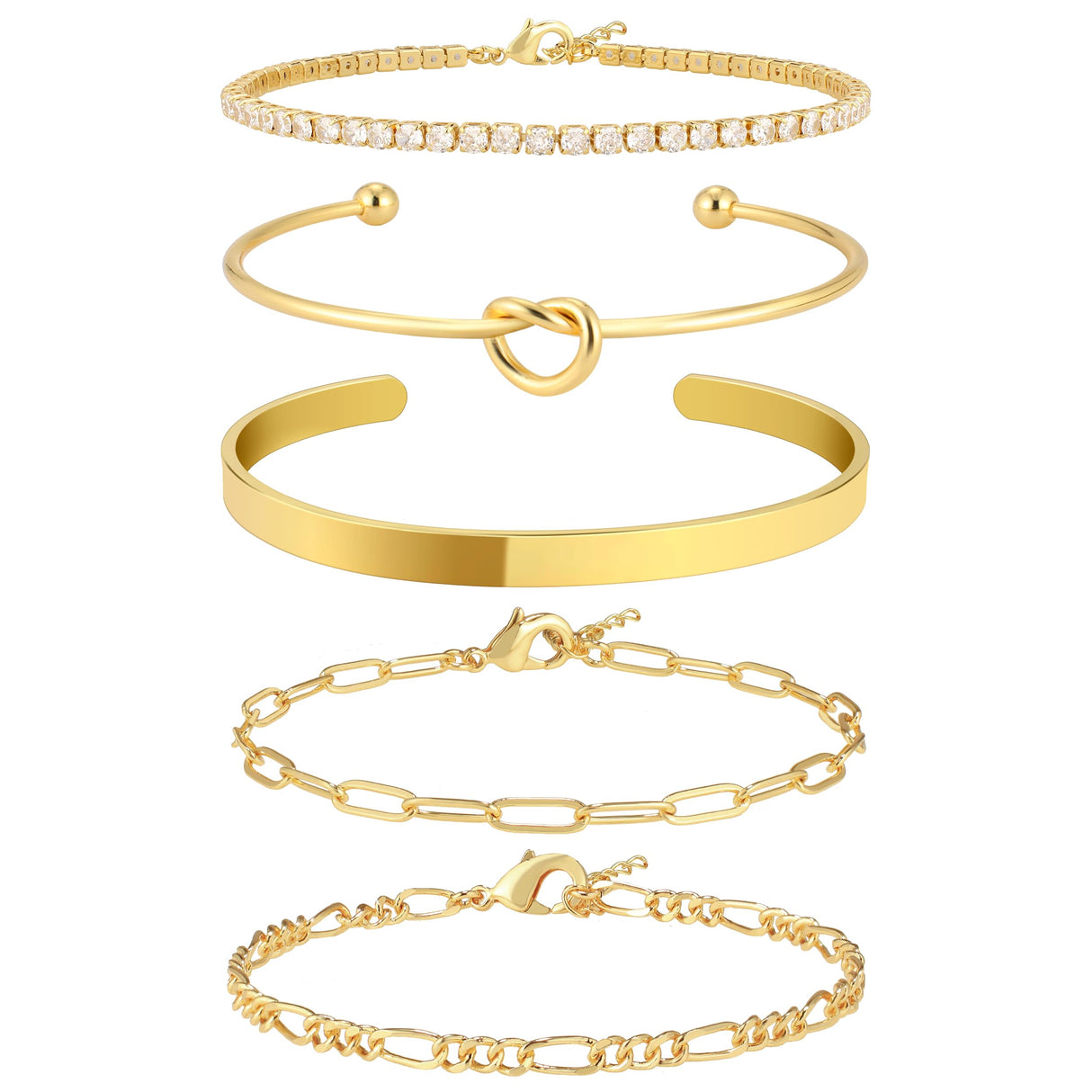 Dainty Non Tarnish Gold Bangle Cuff Tennis Bracelets for Women