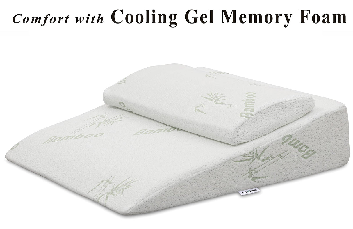 InteVision Foam Bed Wedge Pillow (26" x 25" x 7.5") and Headrest Set, 2" Memory Foam Top - Helps Relief from Acid Reflux, Post Surgery, Snoring