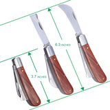 PUELDU Grafting Knife With 2 Blades & 2 Tapes - Stainless Steel Gardening Tool for Plant Grafting, Pruning, Fruit Picking - Portable Rosewood Handle, Bark Lifter (Foldable)