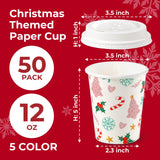 Fit Meal Prep 50 Pack 12 oz Christmas Disposable Coffee Cups with Lids, Premium Paper To Go Paper Cups, Leak Proof Hot Coffee Cups for Travel, Office, Hot/Cold Beverages (White Lids)