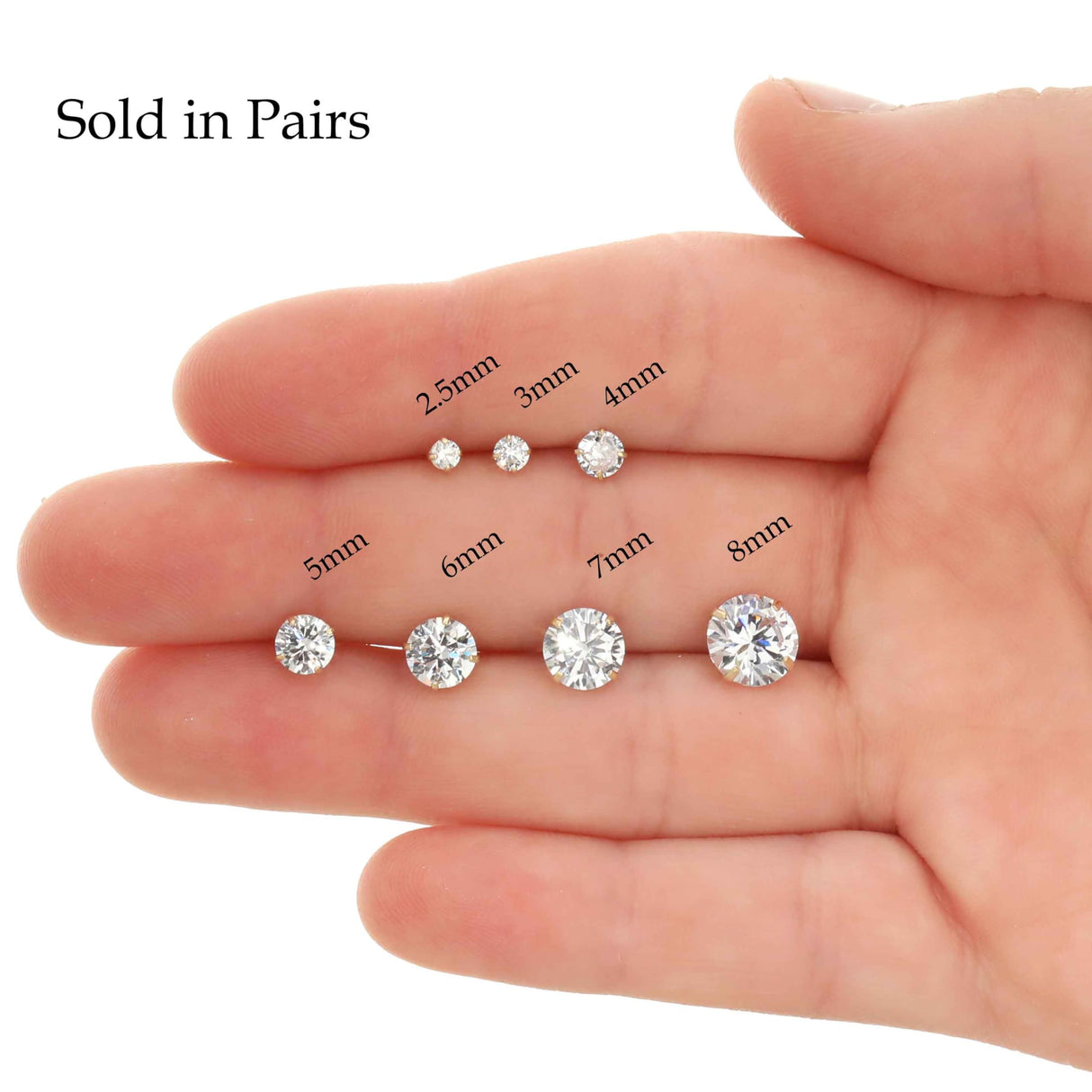 14k Yellow Gold 5mm Solitaire Round Cubic Zirconia CZ Stud Earrings