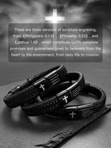 Black Cross Cuff Bracelet for Men,Stainless Steel Braided Leather Bible Verse Bracelet with Joshua 1:9 Inspirational Faith Gift for Dad,Brother,Son,Religious Baptism and Confirmation Gifts 8.3 Inch