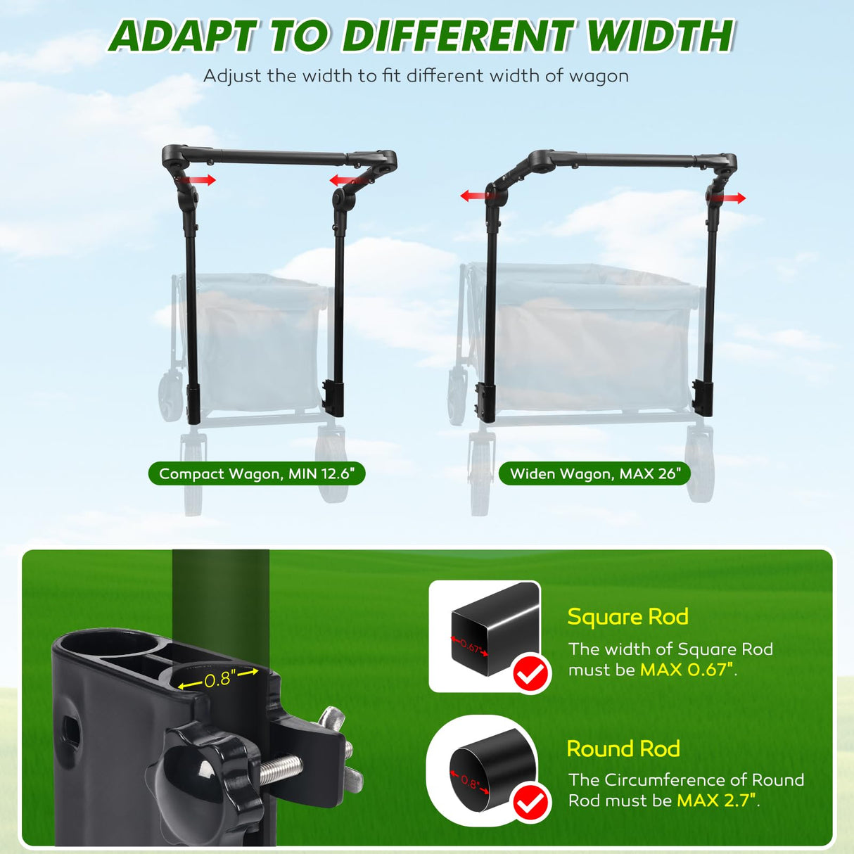 Gifeerory Universal Folding Wagon Push Handle Attachment for Camping Wagons/Strollers/Beach Carts,Upgraded Adjustable Wagon Handle Kit for Metal Round & Square Frame