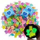 Brio Supply 200 Pcs Mini Resin Animals Blind Bags, Glow in The Dark & Glitter Mystery Animals, Individually Wrapped Tiny Luminous Miniatures for Fairy Garden, Micro Landscape, DIY Crafts
