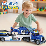 Kids Toys for 3 4 5 6 7 8 Years Old Boys, 20.5" Police Truck Toy with Racing Car and Helicopter, Toddler Friction Powered Truck Vehicle Toy with Lights, Sounds for Boys Girls Christmas Birthday Gifts