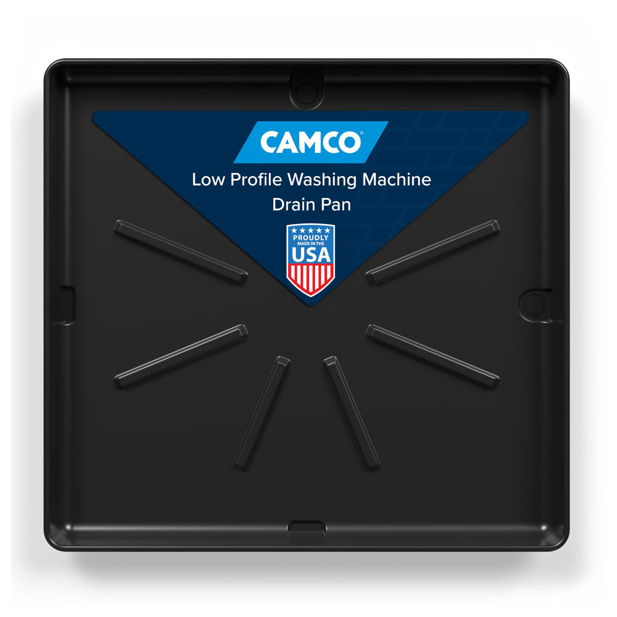 Camco Low Profile Washing Machine Drain Pan with PVC Fitting - 29 inch x 33 inch ID and 30.5 inch x 34.5 inch OD - Protects Your Floors from Washing Machine Leaks - Easy to Use - Graphite - 20784