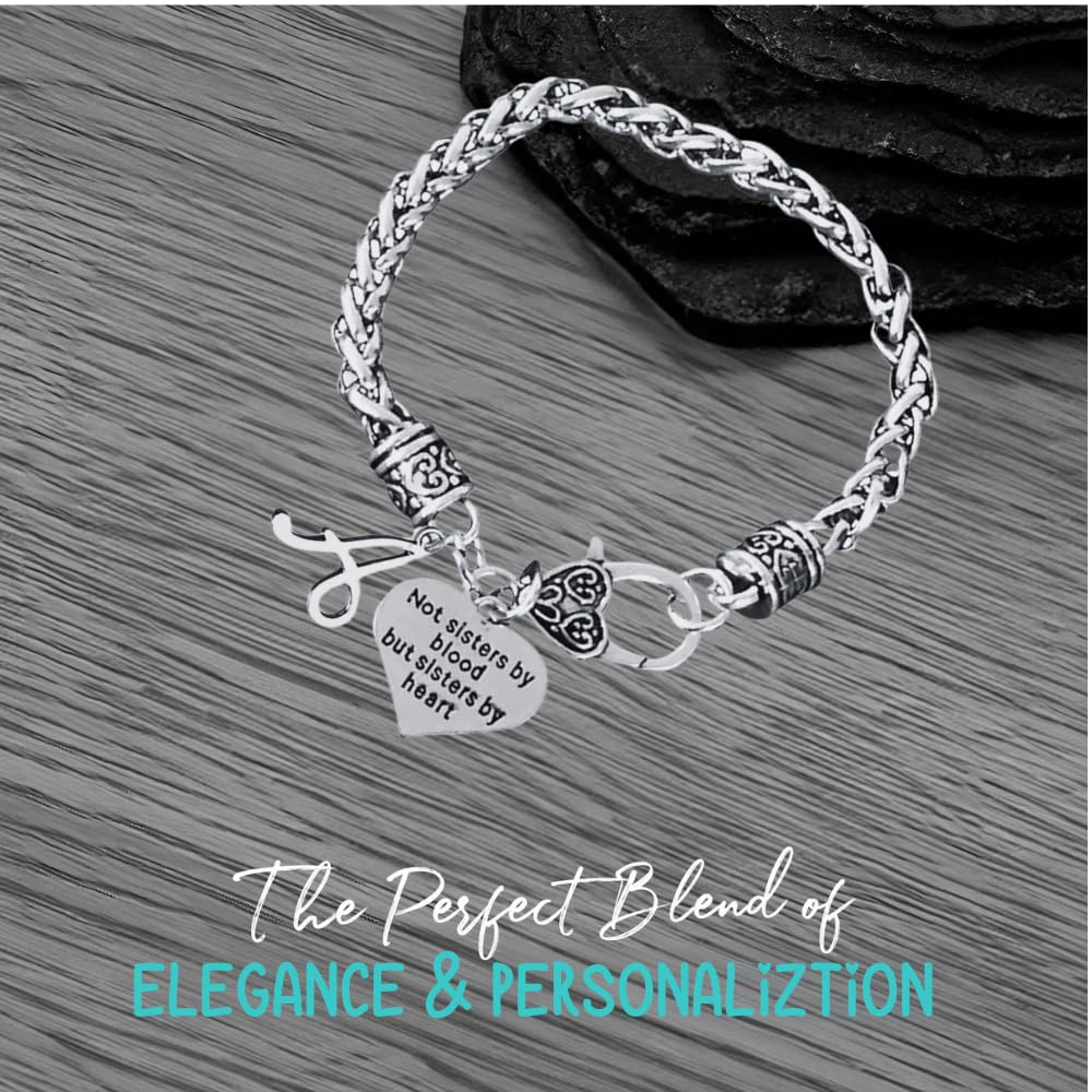 Personalized Best Friend Charm Bracelet with Letter Charm- Custom Not Sisters By Blood But Sisters By Heart Bracelet for Women- Friend Jewelry- Gift for Her