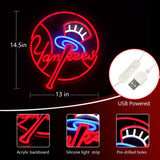 AHlove YANKEES Neon Signs for Wall Decor，Baseball Team Neon Lights for Bedroom，LED Signs Suitable for Man Cave，5V Power Adapter，Birthday、Christmas Gifts for Boys 13 * 15Inch(red+blue+white)