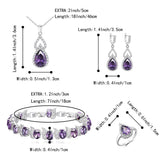 BriLove Wedding Jewelry Set for Women Bride Bridesmaid, Gorgeous Cubic Zirconia Teardrop Necklace Earrings Bracelet Adjustable Ring Set Gift for Birthday/Anniversary Purple Silver-Tone