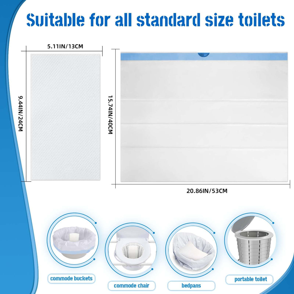 Hlinakrbcs 60 Pack Commode Liners with Absorbent Pads(Lemon Scent),Bedside Commode Liners Disposable for Portable Toilet,Adult Commode Chair Bucket & Porta Potty,Camping Toilet Bags