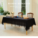 Midsummer Breeze Table Cloth Rectangle Table-Rustic Cotton Tablecloth Craft Fringed Farmhouse Table Cloths for Halloween Thanksgiving Christmas Kitchen Dining (55x70 Inch, Black)