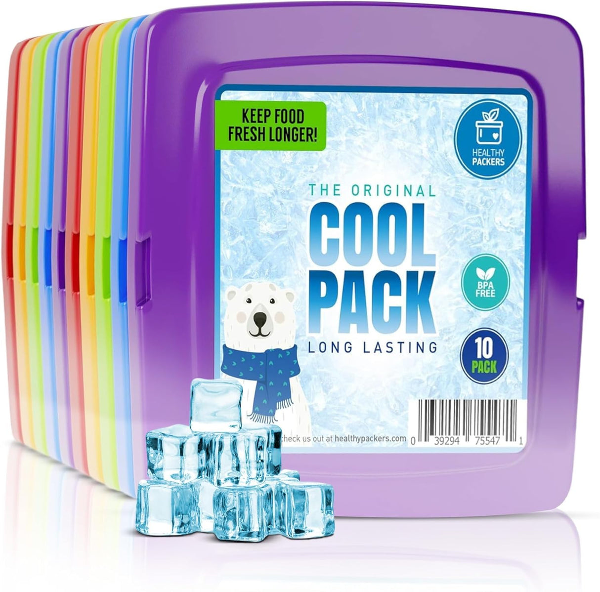 Healthy Packers® Reusable Ice Packs for Lunch Boxes Kids and Adults | Long‑Lasting Thin Freezer Packs for Coolers, Bento Boxes, Lunch Bags, Travel, School Meals, Meal Prep (10-Pack | Square)