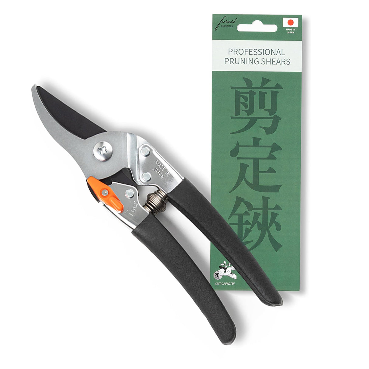 Saboten Japanese Pruning Shears 7.9" – Professional Bypass Garden Clippers, Made in Japan, Sharp Carbon Steel Blade with Sap-Resistant Fluorine Coating, Cuts up to 3/4 in (20 mm) (Straight)