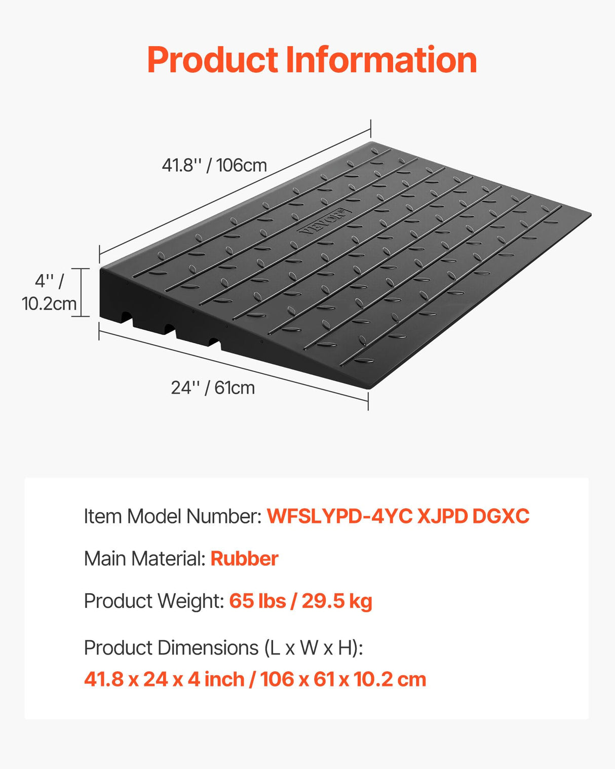 VEVOR Rubber Threshold Ramp for Doorway 4" Rise, 3 Channels Cord Cover Curb Ramp, Angled Entry Rated 2200 Lbs Load Capacity Rubber Ramp for Wheelchair and Scooter