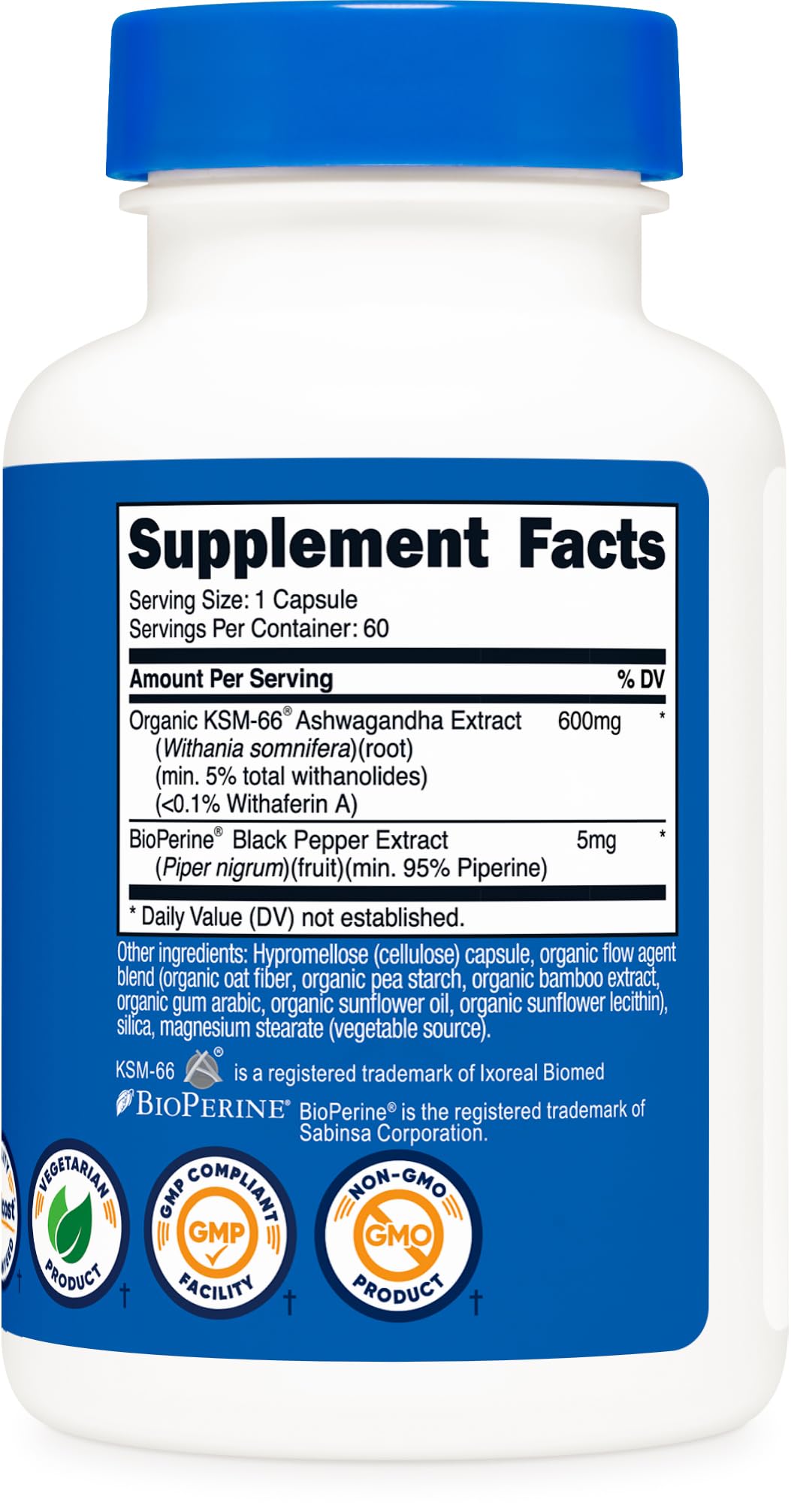 Nutricost KSM-66 Ashwagandha Root Extract 600mg, 60 Veggie Caps (3 Bottles) - 5% Withanolides - with BioPerine