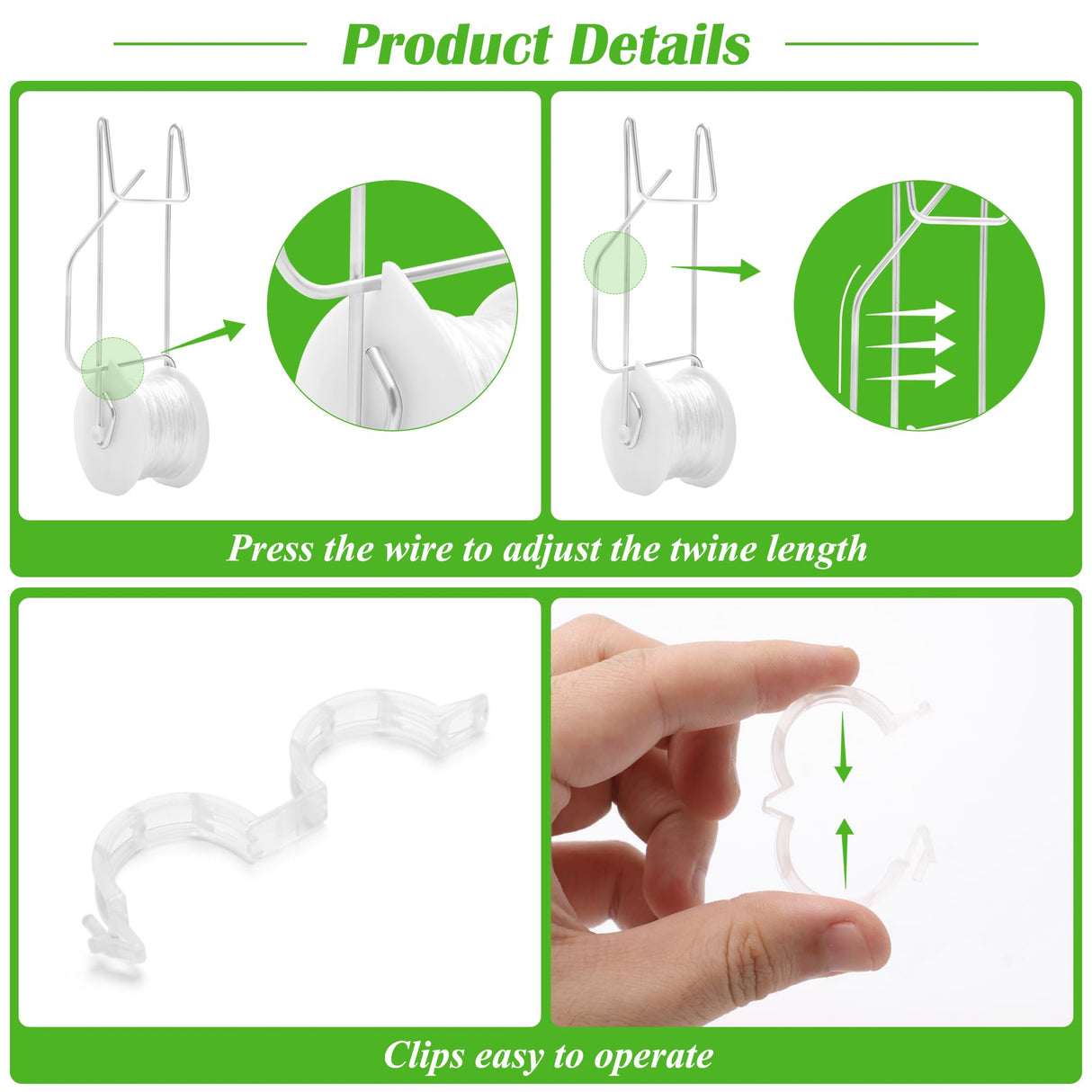 24+240P Tomato Roller Hooks with 49.2FT String and Tomato Trellis Clips, Pletpet Roller Hooks for Tomatoes Trellis Roller Hooks with Twine for Vine Plant Twine Crop