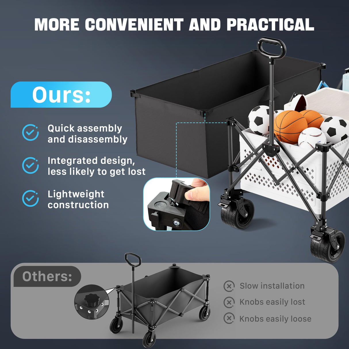 48" XL Collapsible Wagon Cart, 560 lbs Capacity Heavy Duty Folding Wagon with 7" All-Terrain Wheels, Foldable Utility Wagon for Camping, Garden, Shopping, Sports & Moving