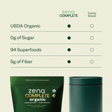 Zena Complete Organic Super Greens Powder & Multivitamin, 90+ Supergreens, Fruits, Veggies, 0 Sugar, 5G Fiber, Pre & Probiotics, Watermelon Citrus Flavor, 30 Packets