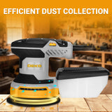 Orbital Sander Corded Hand Sander: DEKOPRO 5" Random Orbital Sander with Dust Box, 6 Various Speeds Electric Palm Sander with Dust Box, 16Pcs Sandpapers for Woodworking & Sanding-Yellow
