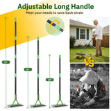 Thatch Rake, 13" Wide Efficient Dethatcher Rake with 55" Adjustable Long Handle, Heavy Duty Steel Metal Dethatching Rakes for Cleaning Dead Grass, Loosening Soil, Lawn Care in Yard Garden
