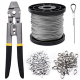 328ft Wire Rope Crimping Tool Kit, 1/16" Stainless Steel Wire Rope Cable with Aluminum Crimping Sleeves and Stainless Steel Thimbles for Railing, Decking, Picture Hanging