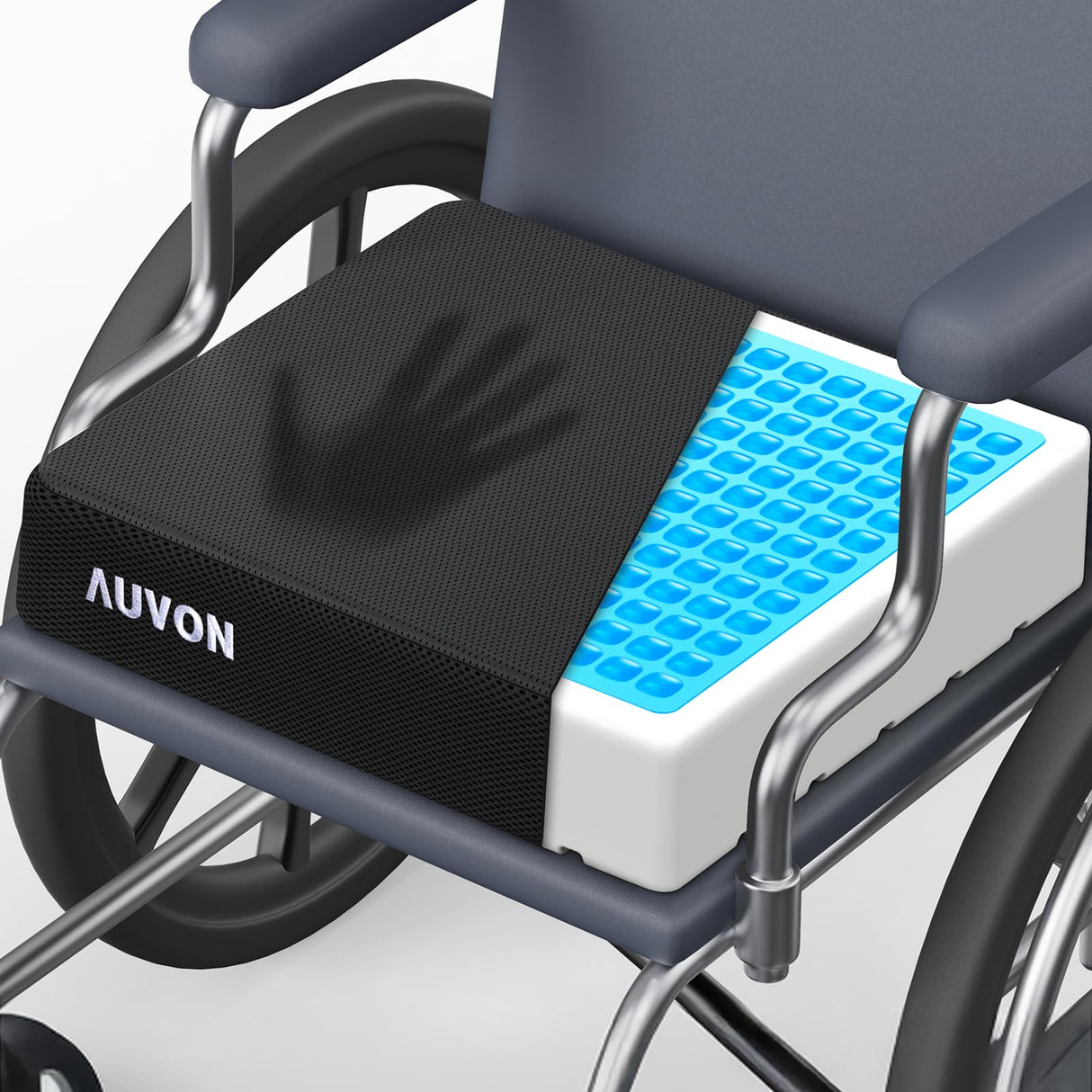 AUVON Cooling Gel Wheelchair Seat Cushion for Sciatica, Back, Pressure Sore and Ulcer Pain Relief, Breathable Memory Foam Chair Cushion with Waterproof Silk Fabric, Removable Strap, Anti-Slip Cover