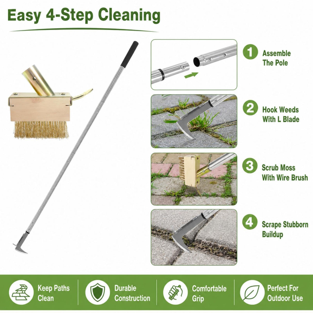 JOLOV Crack Weeder Tool, Long Handle Crevice Weed Scraper