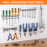 INCLY 176PCS Extra Thick Pegboard Hooks, 1/4" Heavy Duty Black Metal Peg Board Hooks Assortment with Peg Locks Pegboard Accessories Kit for Garage Wall Organizer Hanging Tools