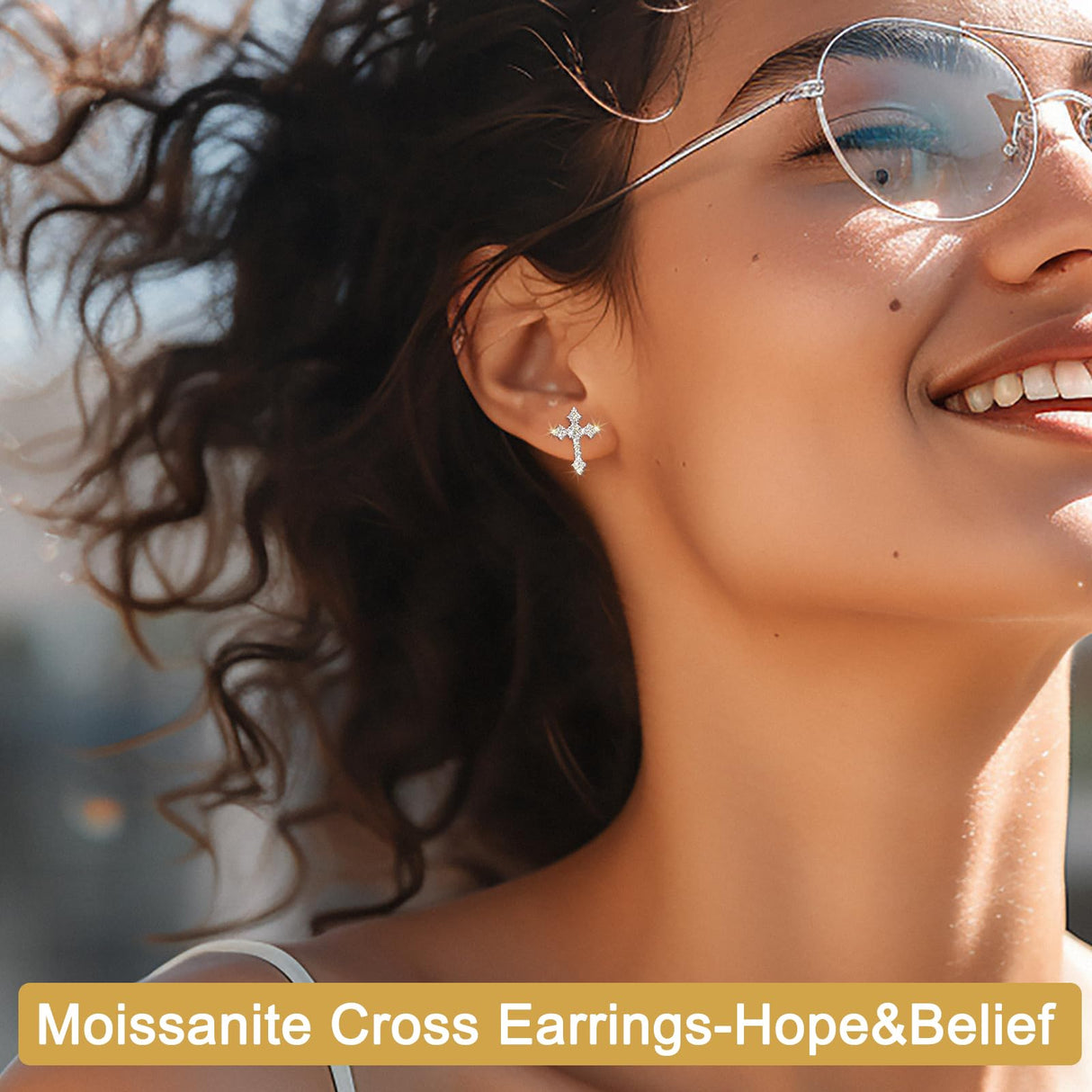 Moissanite Cross Earrings for Men Women, 0.5 Carats 18k Gold Plated Sterling Silver Cross Stud Eearrings D Color VVSI Moissanite Stud Earrings Crucifix Jewelry (Silver)