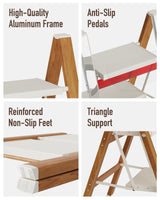 Mayi Plus 2-Step Aluminum Ladder,Lightweight Folding Step Stool with Extra-Wide Anti-Slip Steps,330 lbs Capacity,Compact Space-Saving Design for Home,Kitchen and Office（White&Woodgrain）