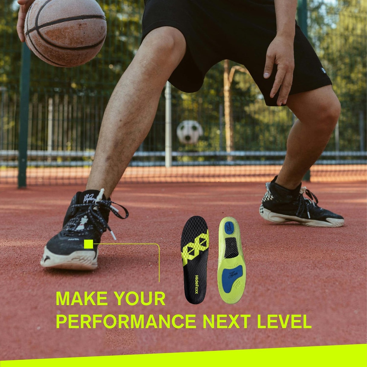 HideFxxx Carbon Fiber Insoles, Sprots Insoles for Men, Arch Support Insoles Orthotic Inserts PORON Gel Insoles for Basketball, Running and Training (US 9-11 | EU 43-45)